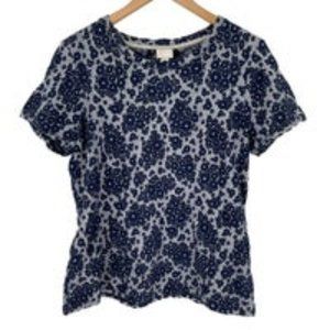 Anthropologie Postmark Forget Me Not Textured Floral Short Sleeve Top Blue XL